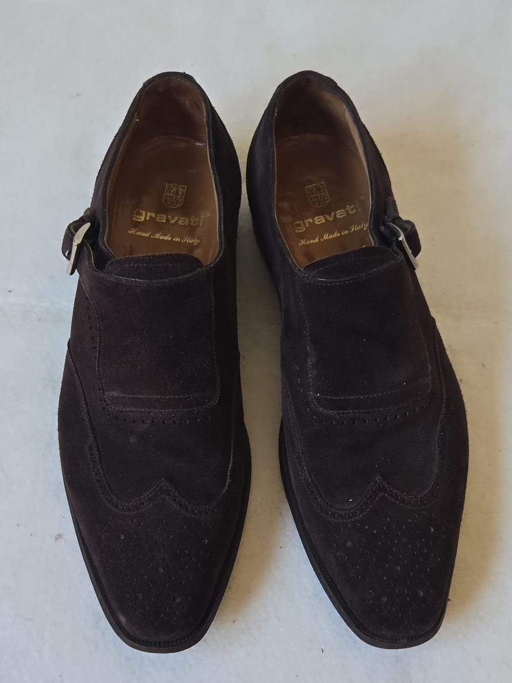 Gravati Men’s Brown Suede Monk Strap Wingtip Dress Shoes US 10 M